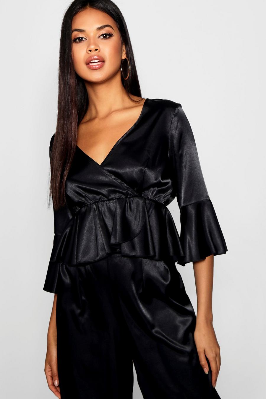 Black Satin Wrap Blouse image number 1