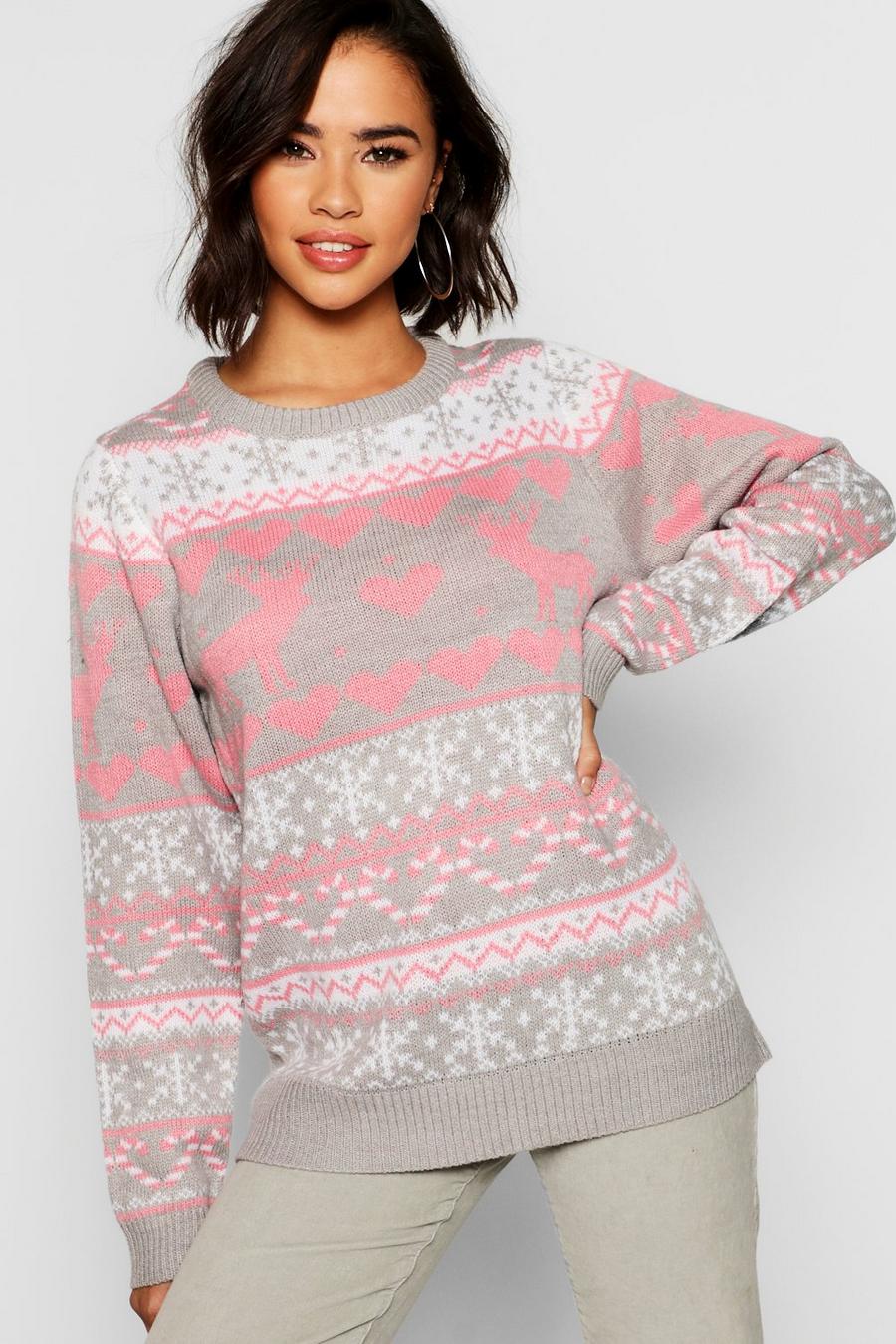 Pink Fairisle Festive Christmas Sweater image number 1