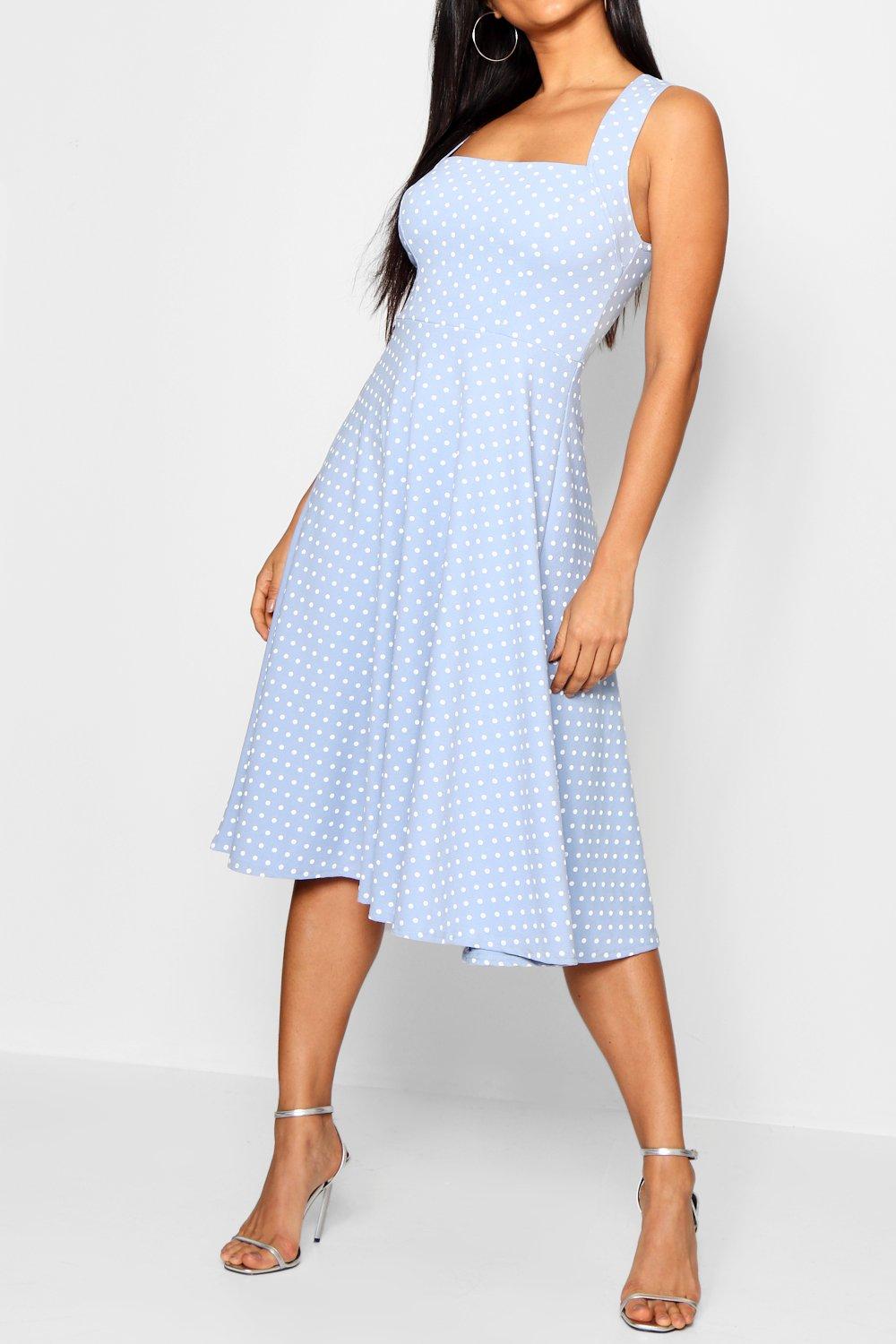 boohoo square neck midi skater dress