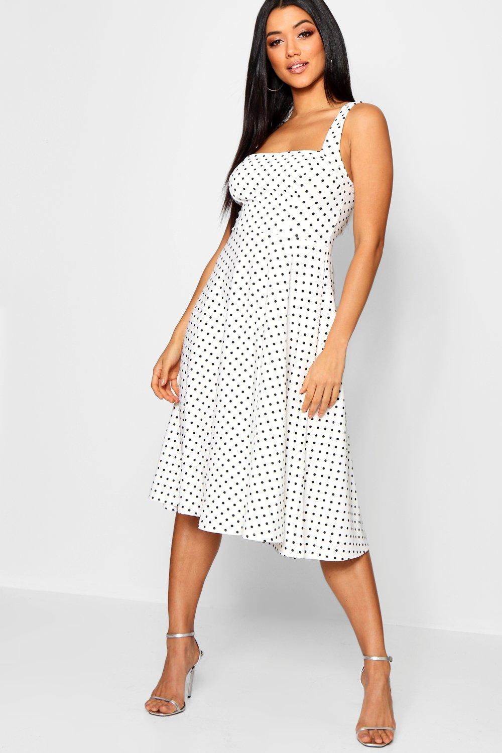 boohoo square neck midi skater dress