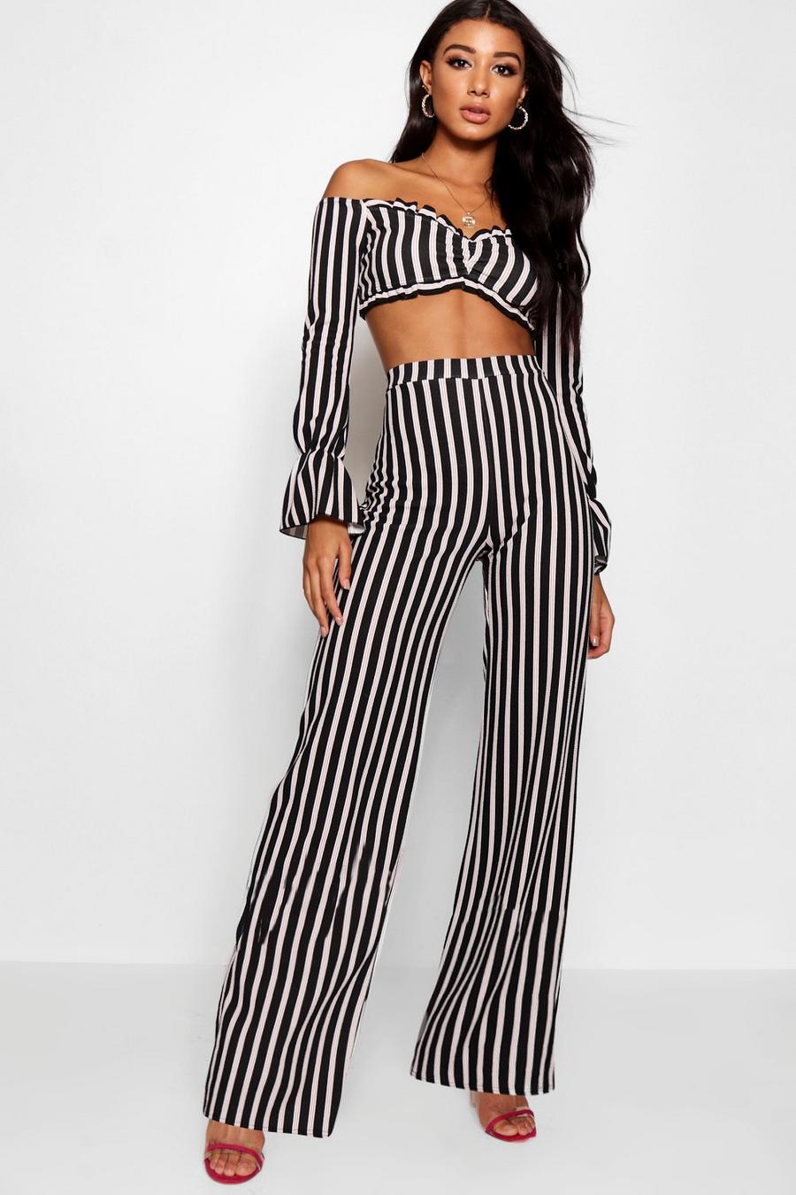 Frill Off The Shoulder Crop Top & Wide Leg Pants Two-Piece image number 1
