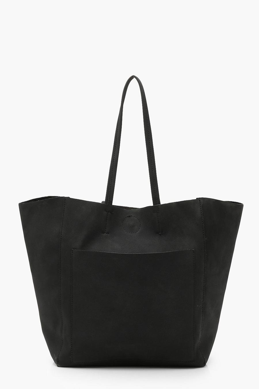 Black Suedette Pocket Shopper Bag image number 1