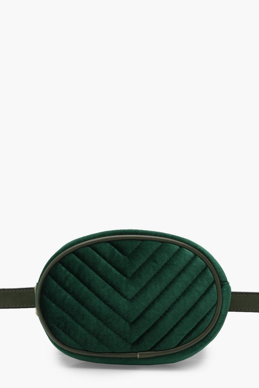 Bolso con cinturón acolchado de espiga de terciopelo, Verde gerde image number 1