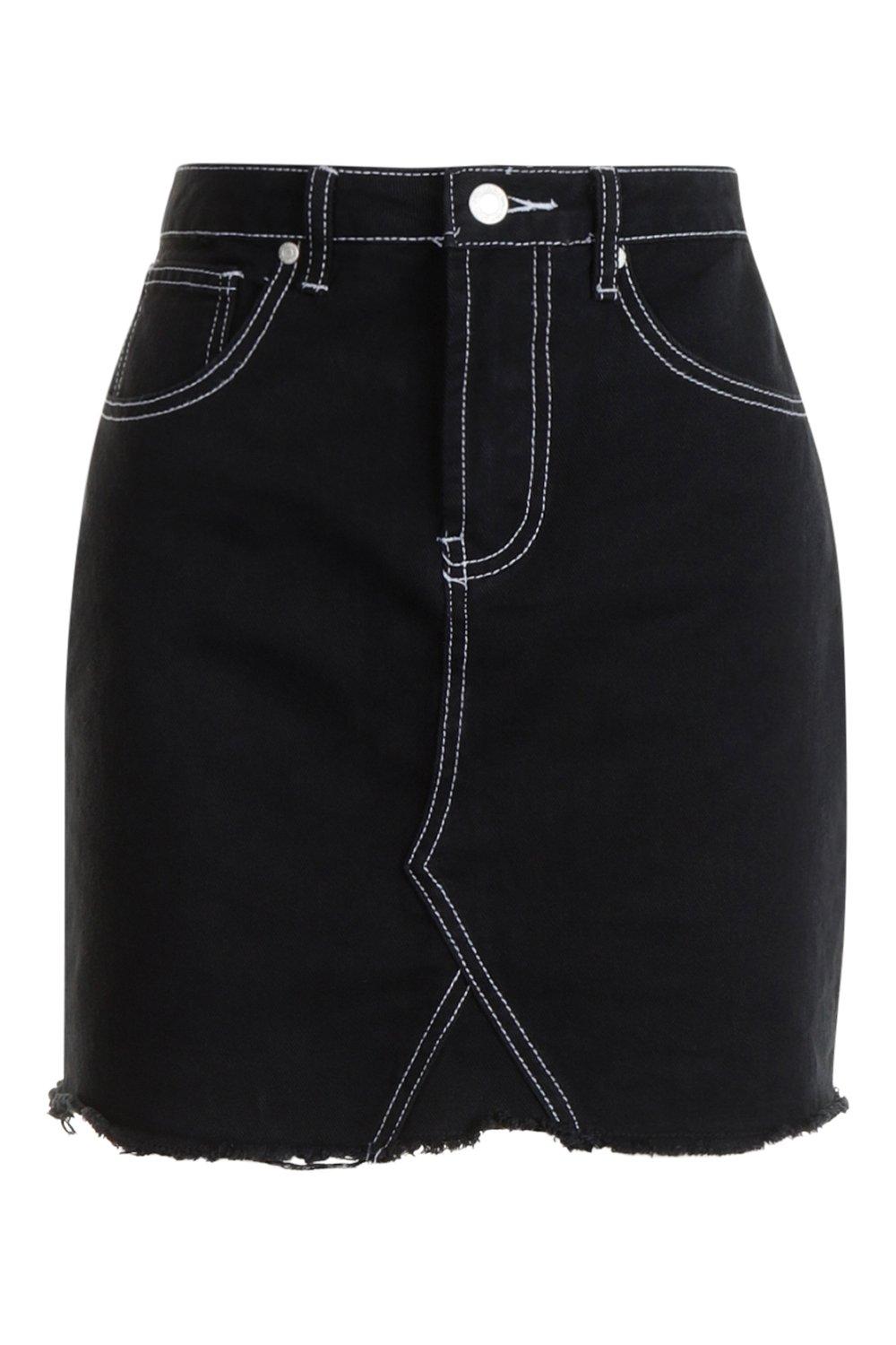 red denim skirt white stitching