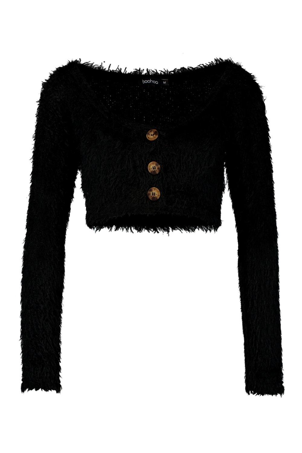 black fluffy cropped cardigan