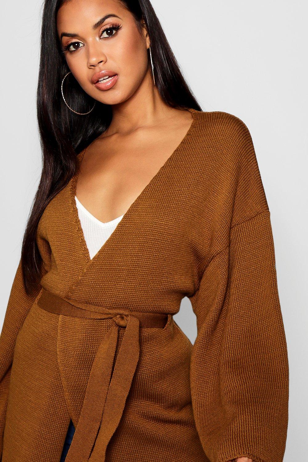 Women s Kimono Belted Wrap Cardigan Boohoo UK