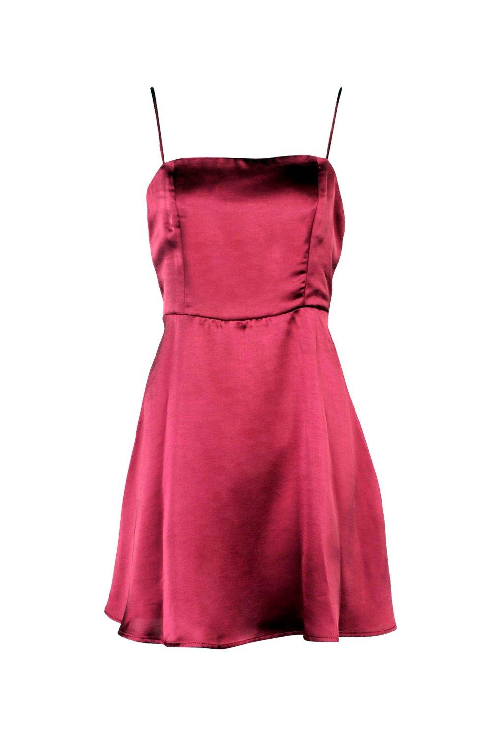 Satin fashion square neck skater dress