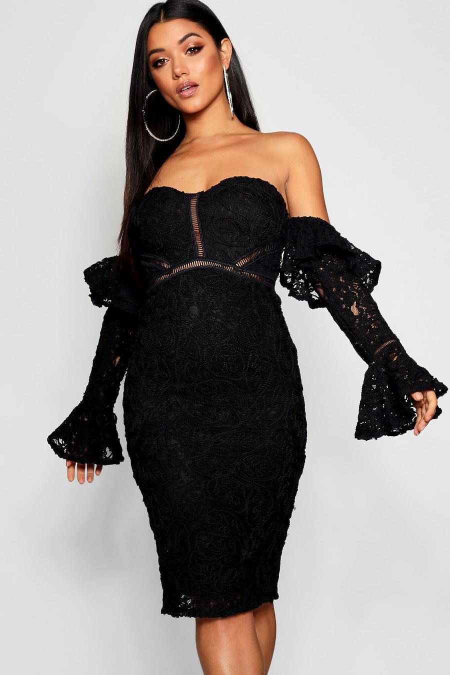 Lace Off the Shoulder Frill Detail Midi Dress image number 1
