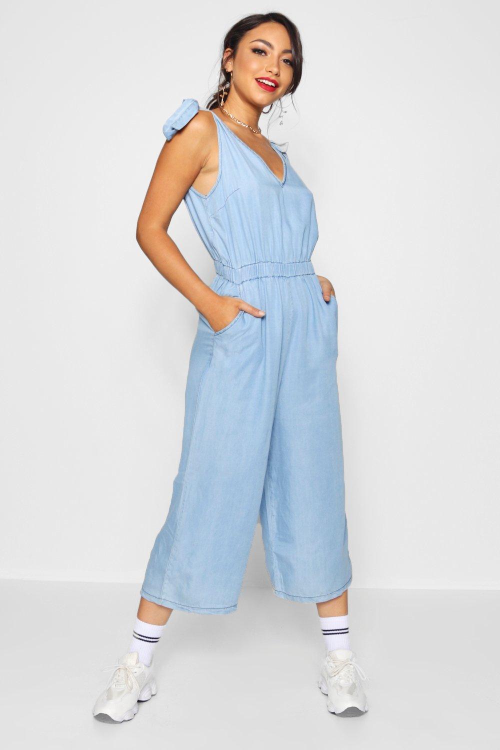 denim tie jumpsuit