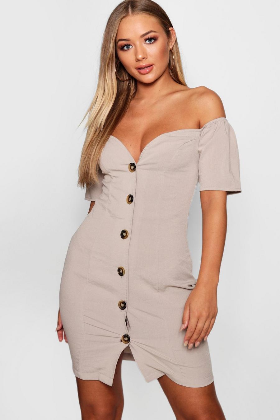 Taupe Sweetheart Mock Horn Button Front Mini Dress image number 1