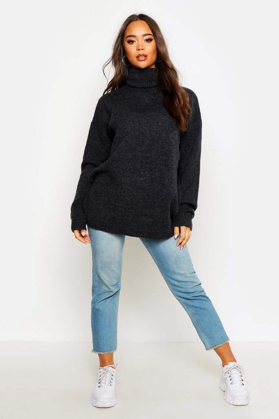 Black Oversized Turtleneck Sweater image number 1
