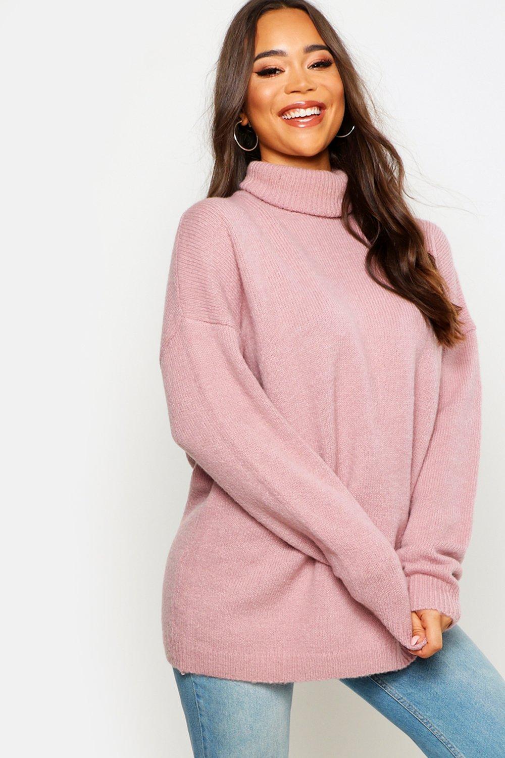 Pink oversized turtleneck sweater outlet