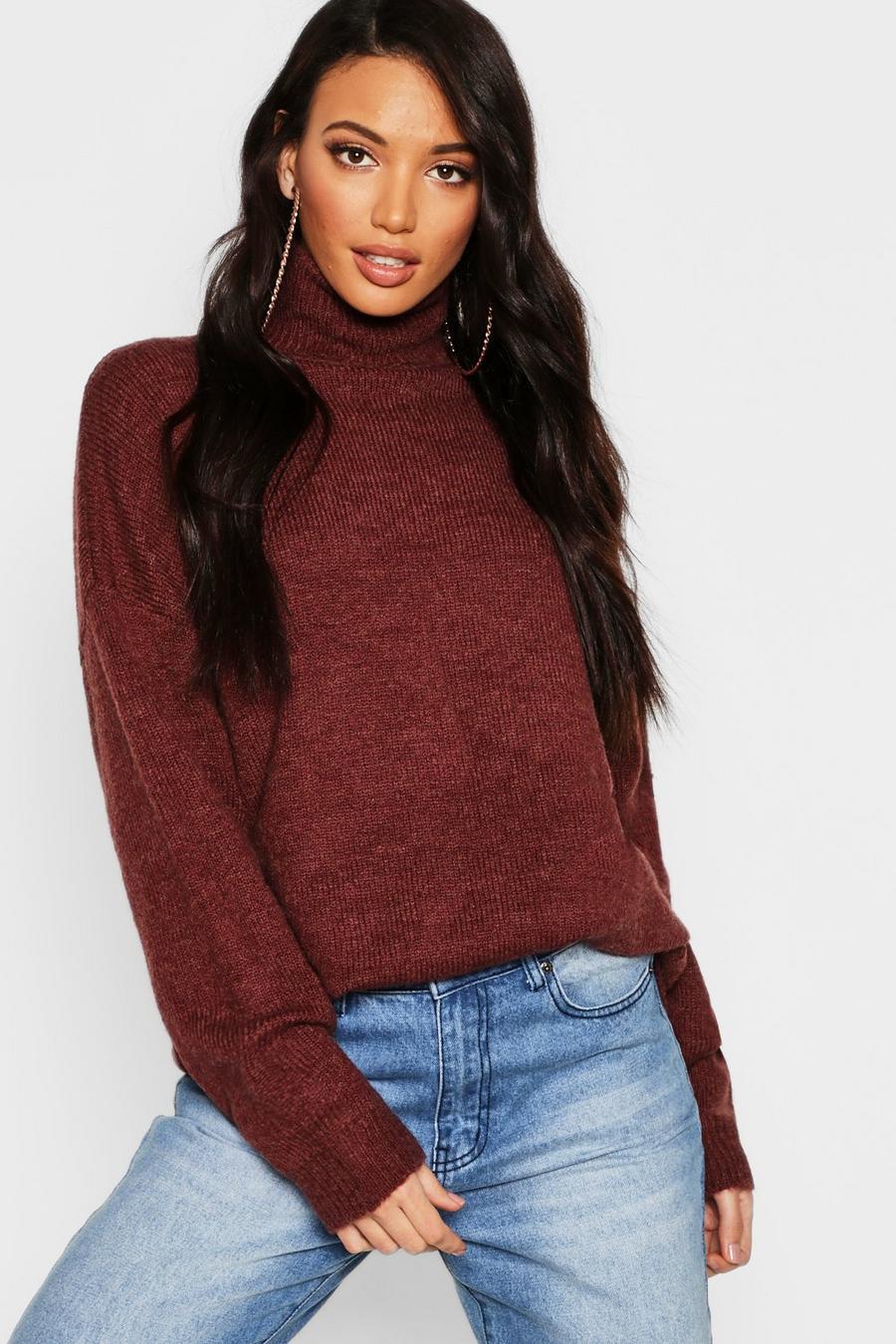 Chocolate Oversized Roll Neck Jumper image number 1