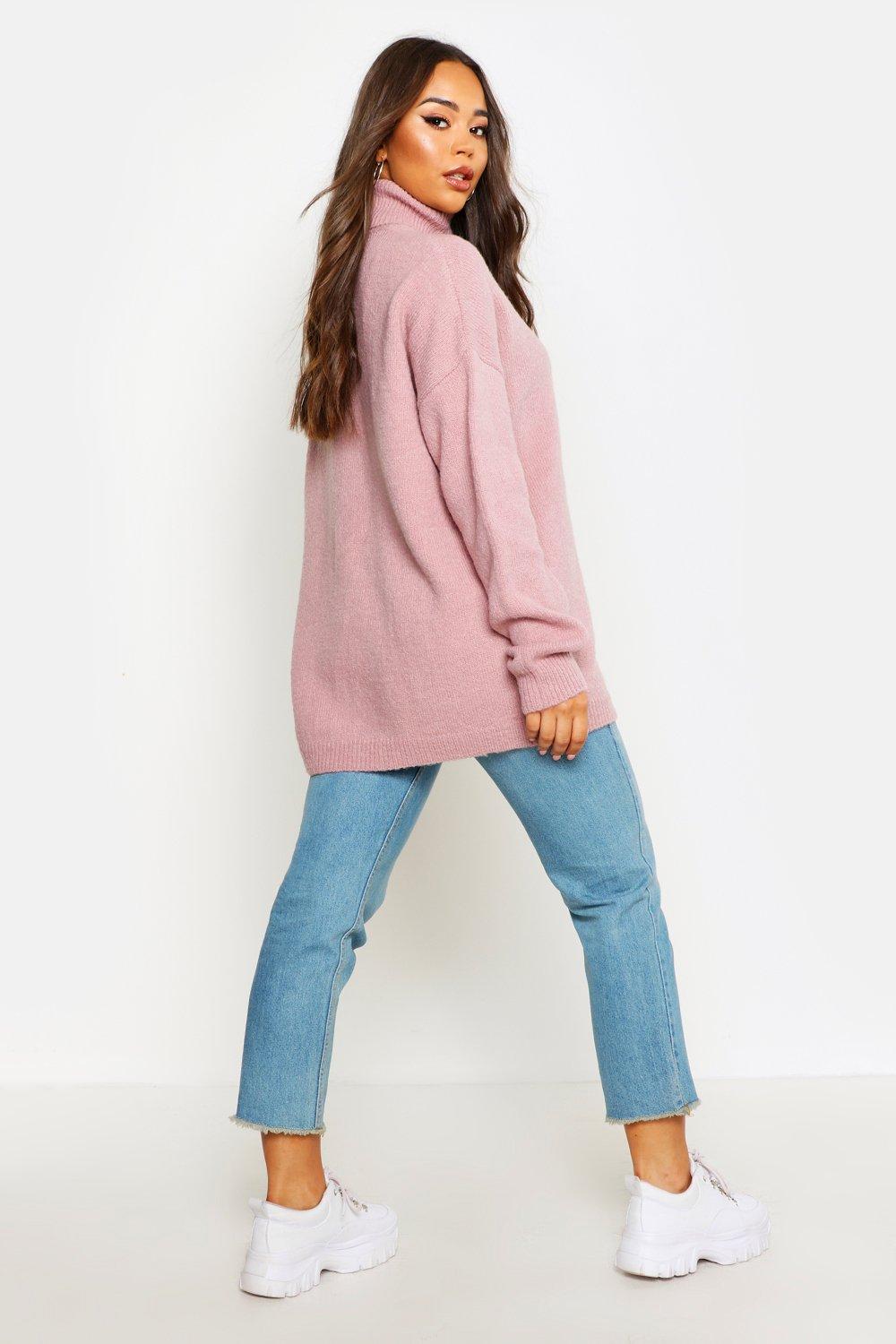 pink oversized roll neck jumper