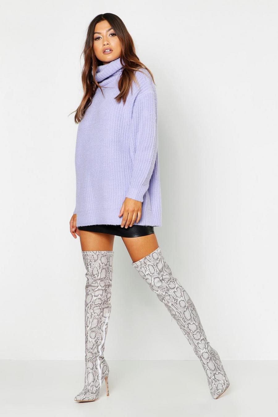 Lilac Oversized Roll Neck Rib Knitted Jumper image number 1