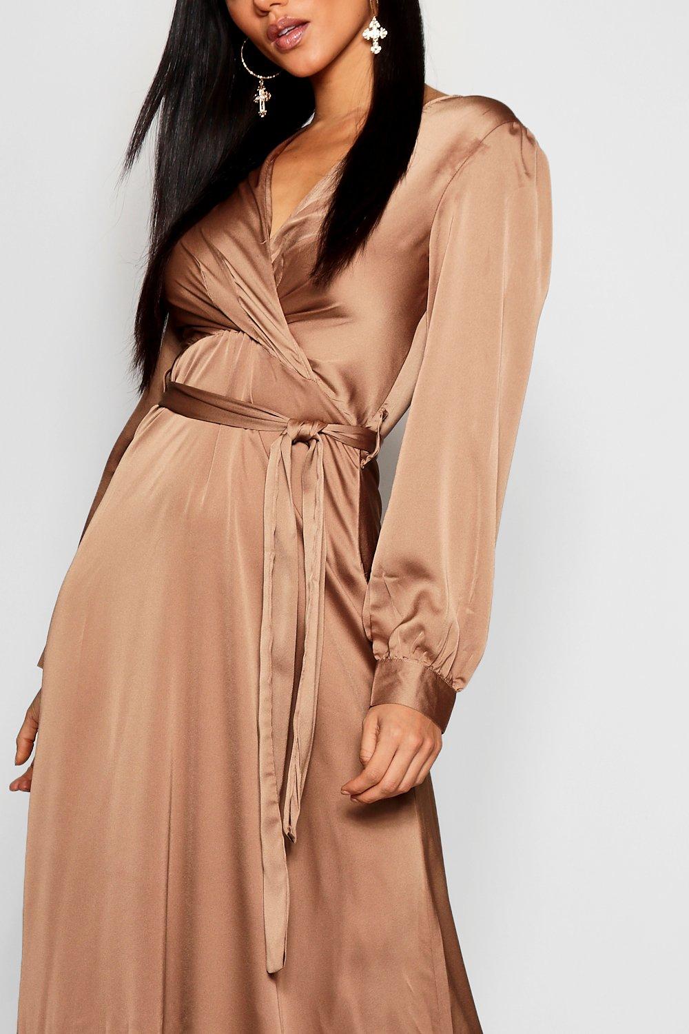 boohoo satin belted wrap dress