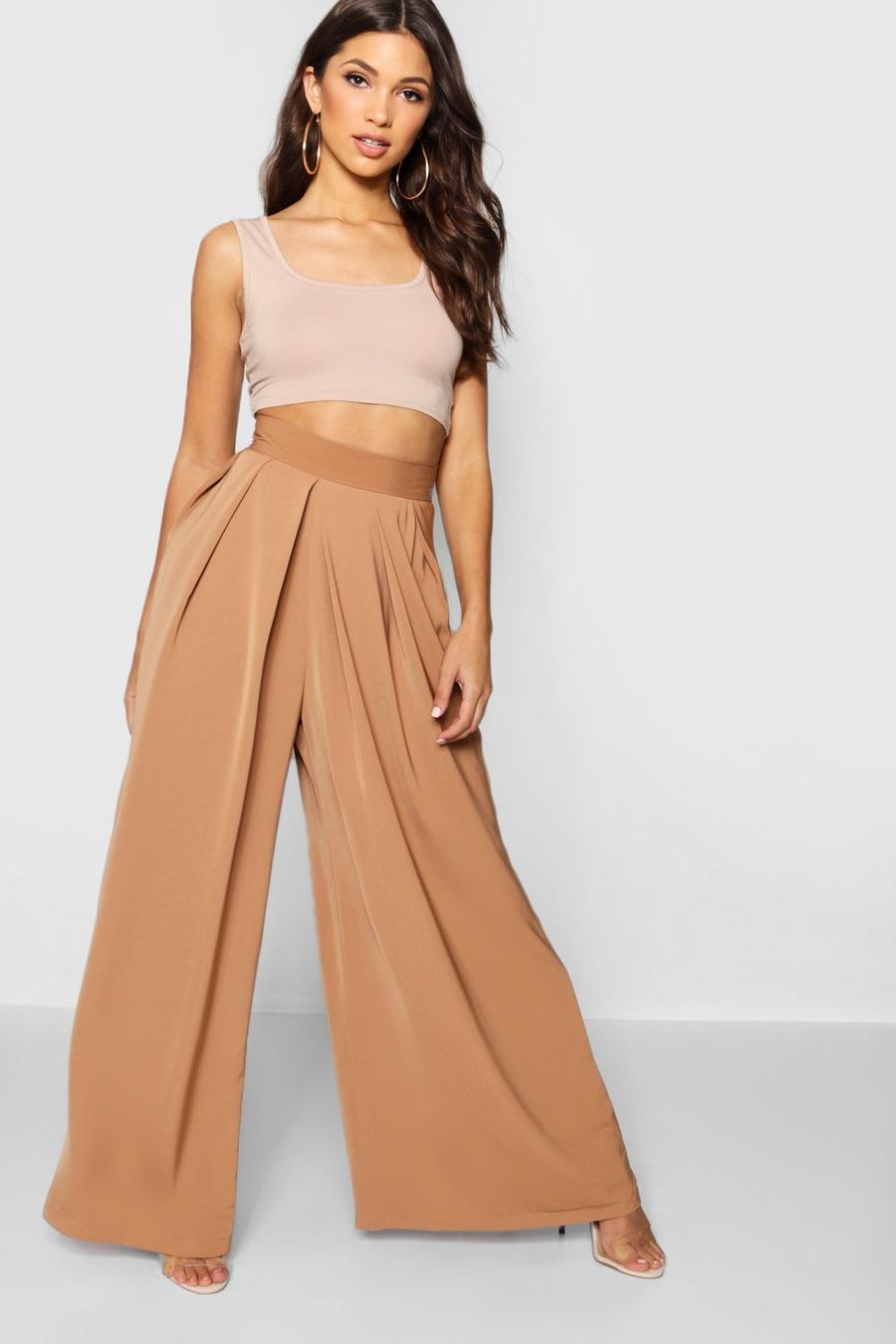 Camel Wide Leg Palazzo Trousers image number 1