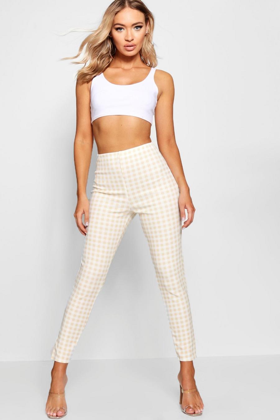 Nude High Waist Gingham Check Split Skinny Pants image number 1