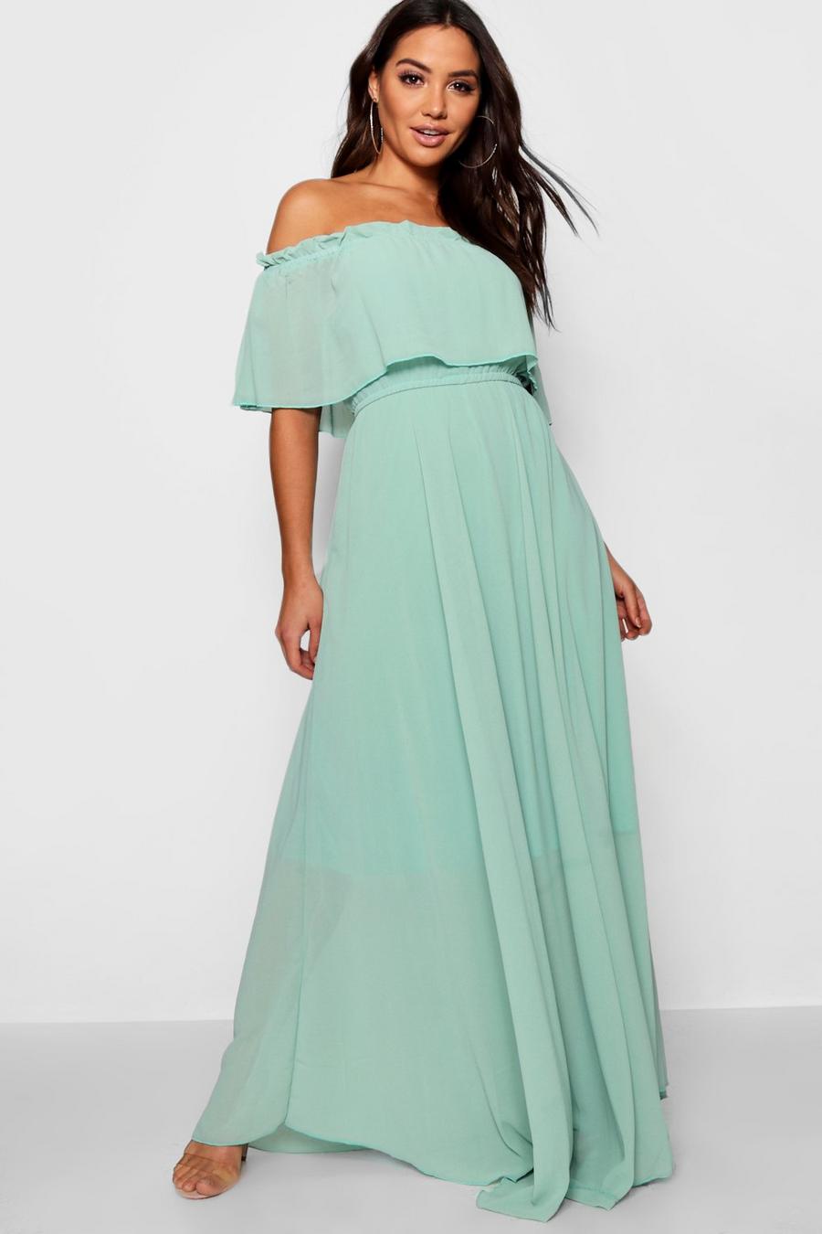 Green Chiffon Off The Shoulder Maxi Dress image number 1