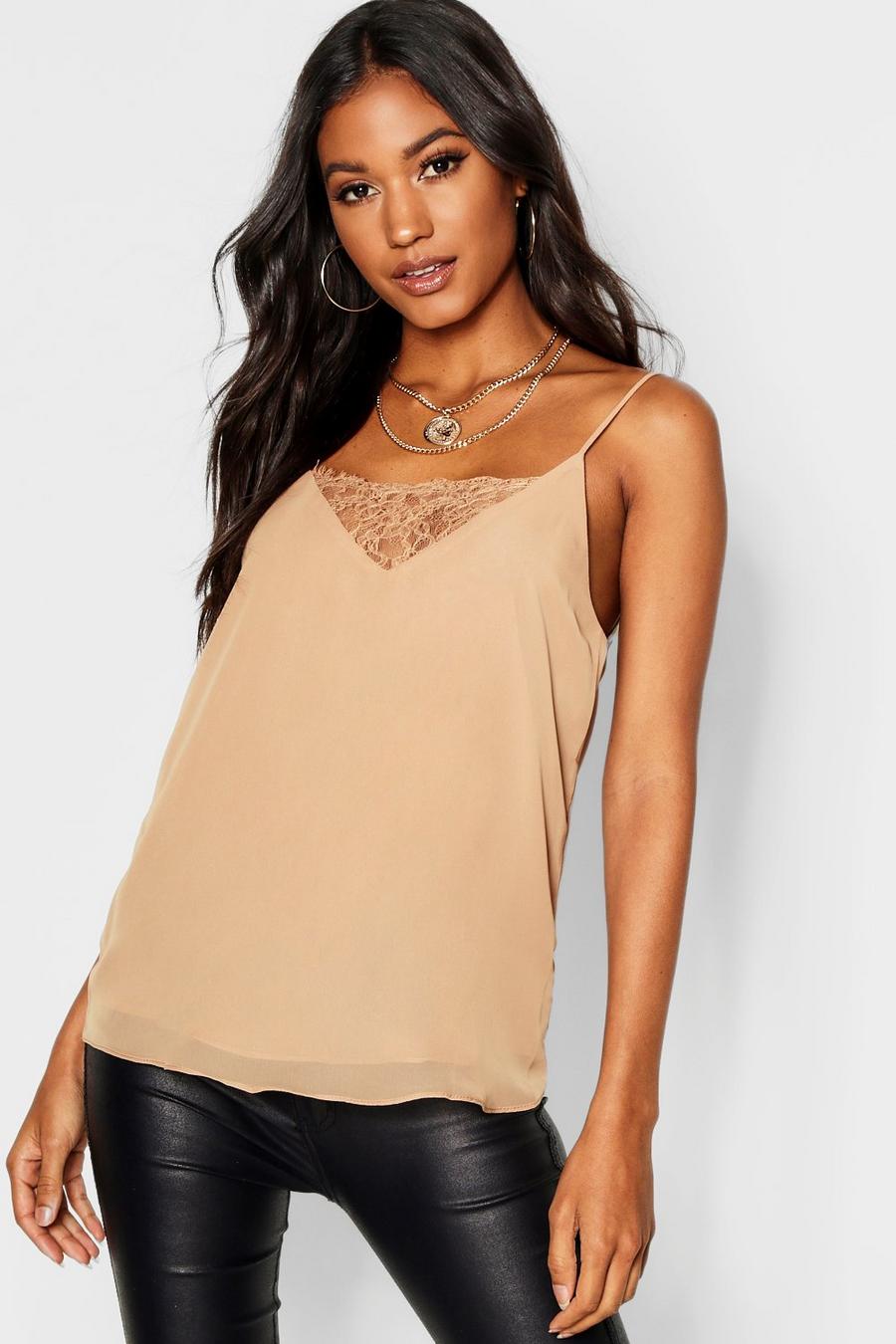 Camel Lace Insert Woven Cami Top image number 1
