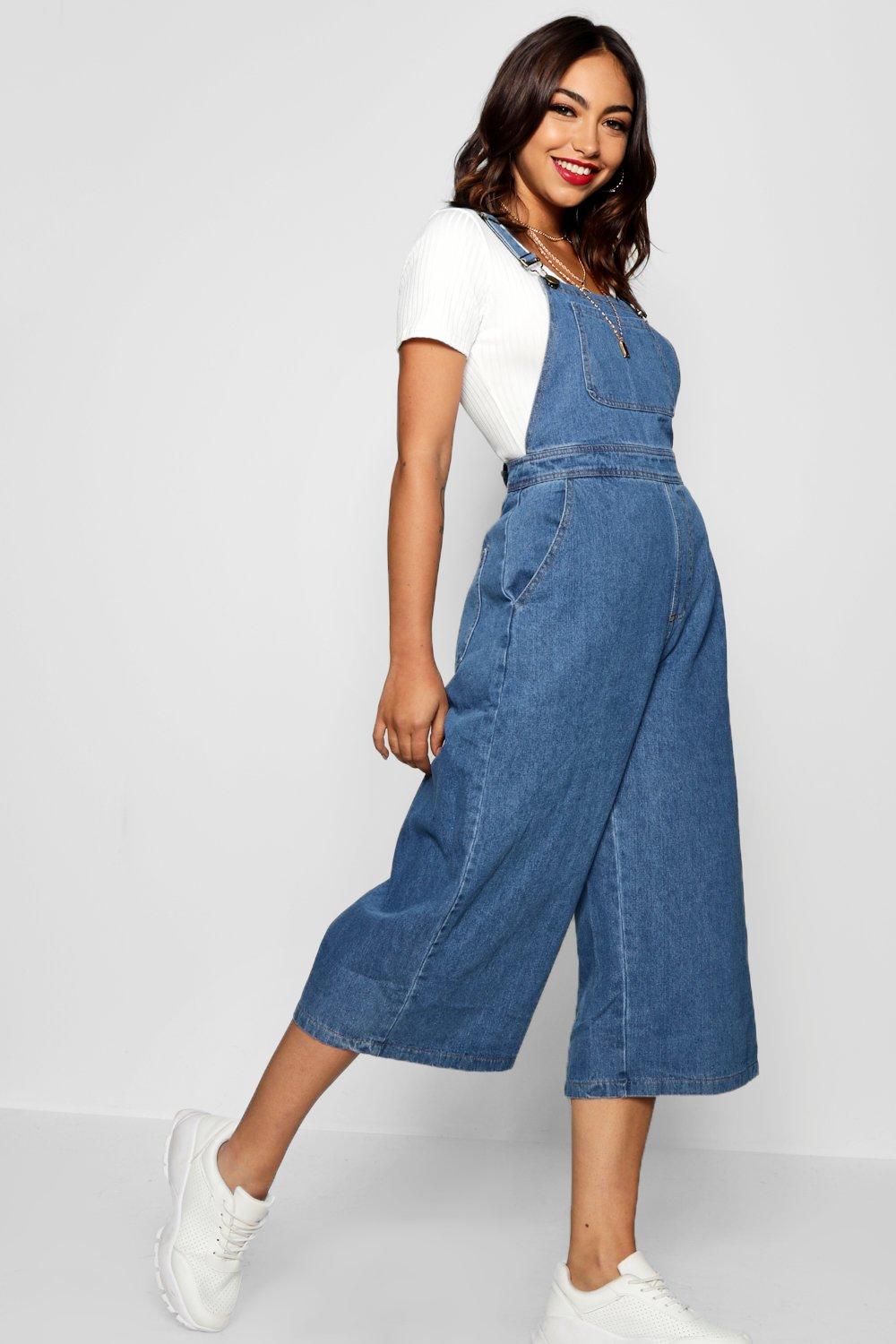 denim wide leg dungarees