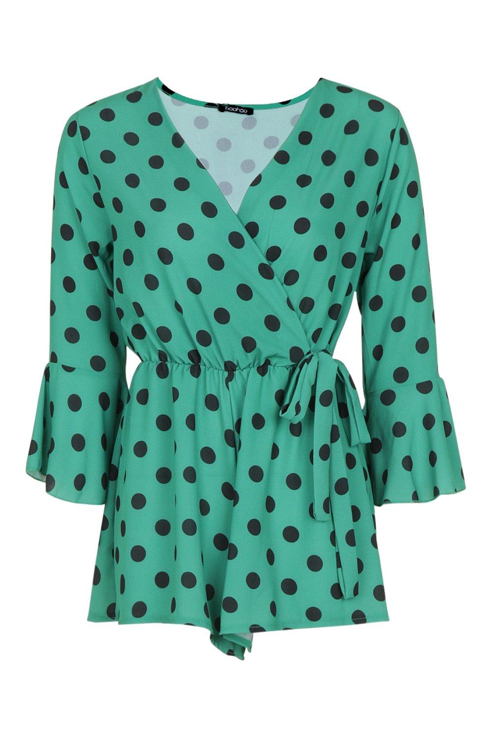 boohoo green polka dot jumpsuit