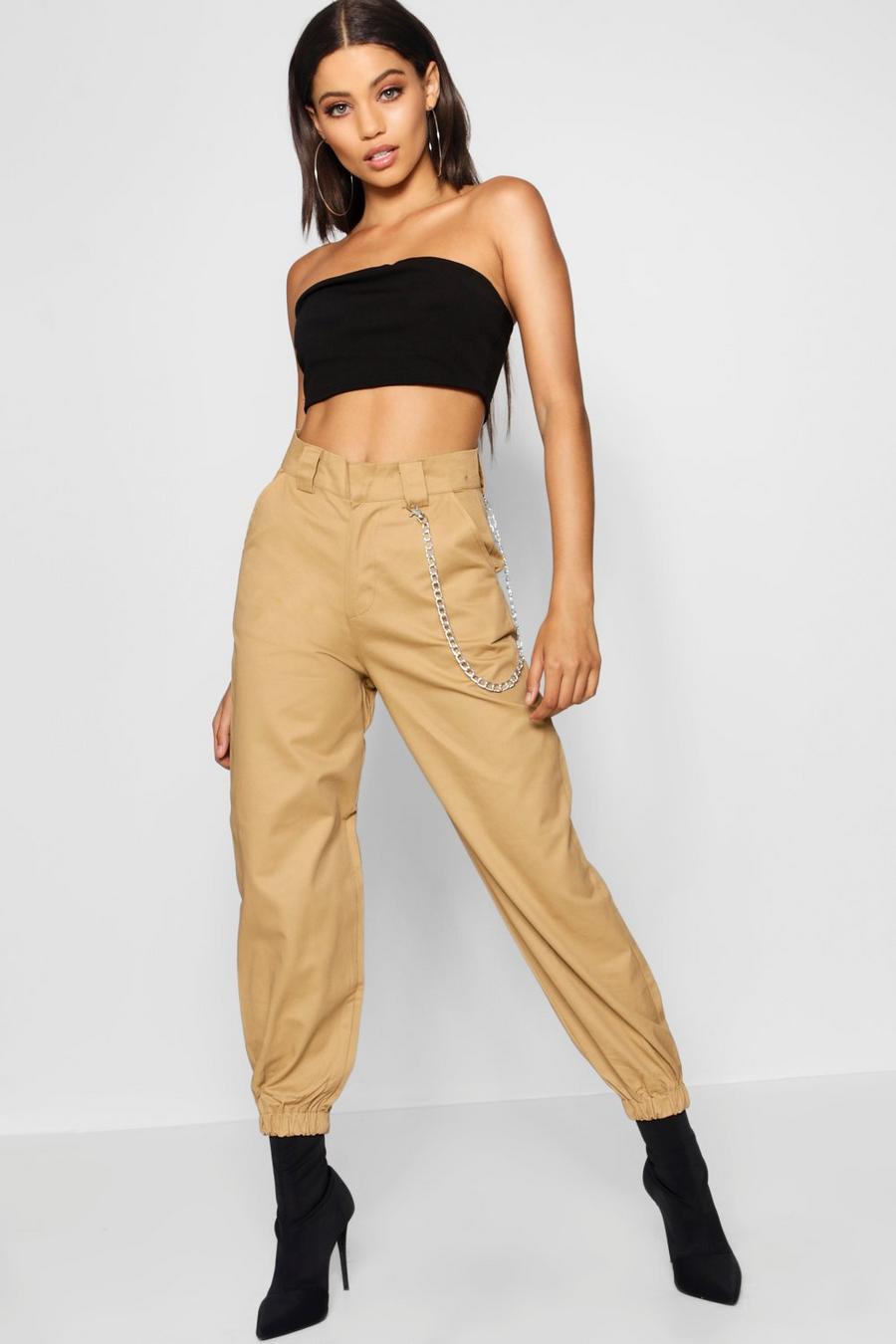 Beige Chain Trim Cargo Trousers image number 1