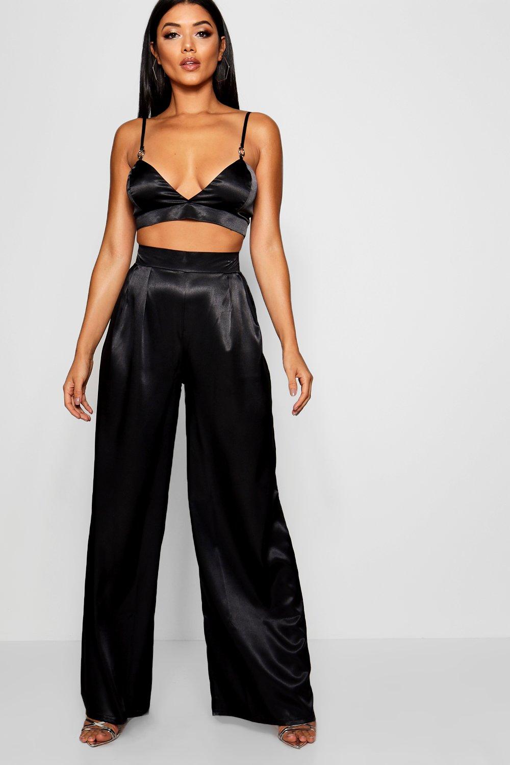 Satin Wide Leg Trousers | Boohoo UK