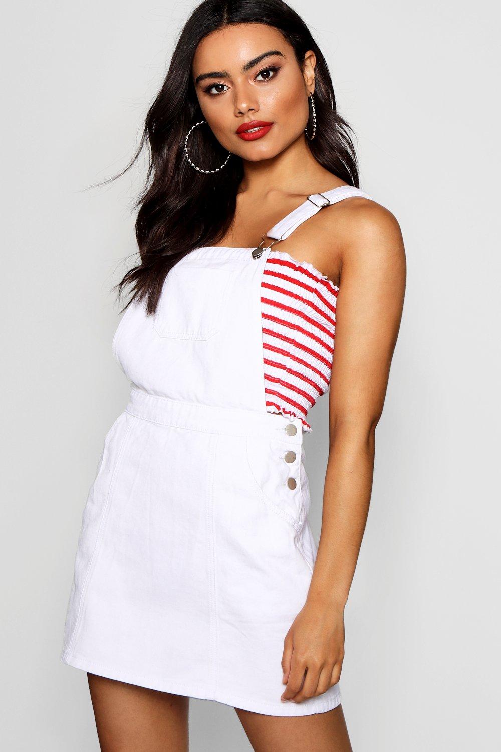 boohoo denim pinafore dress