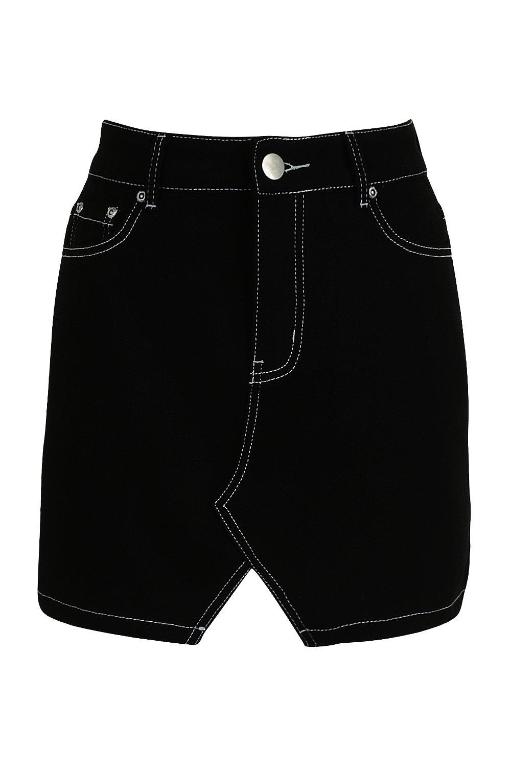 Black contrast stitch denim hot sale skirt