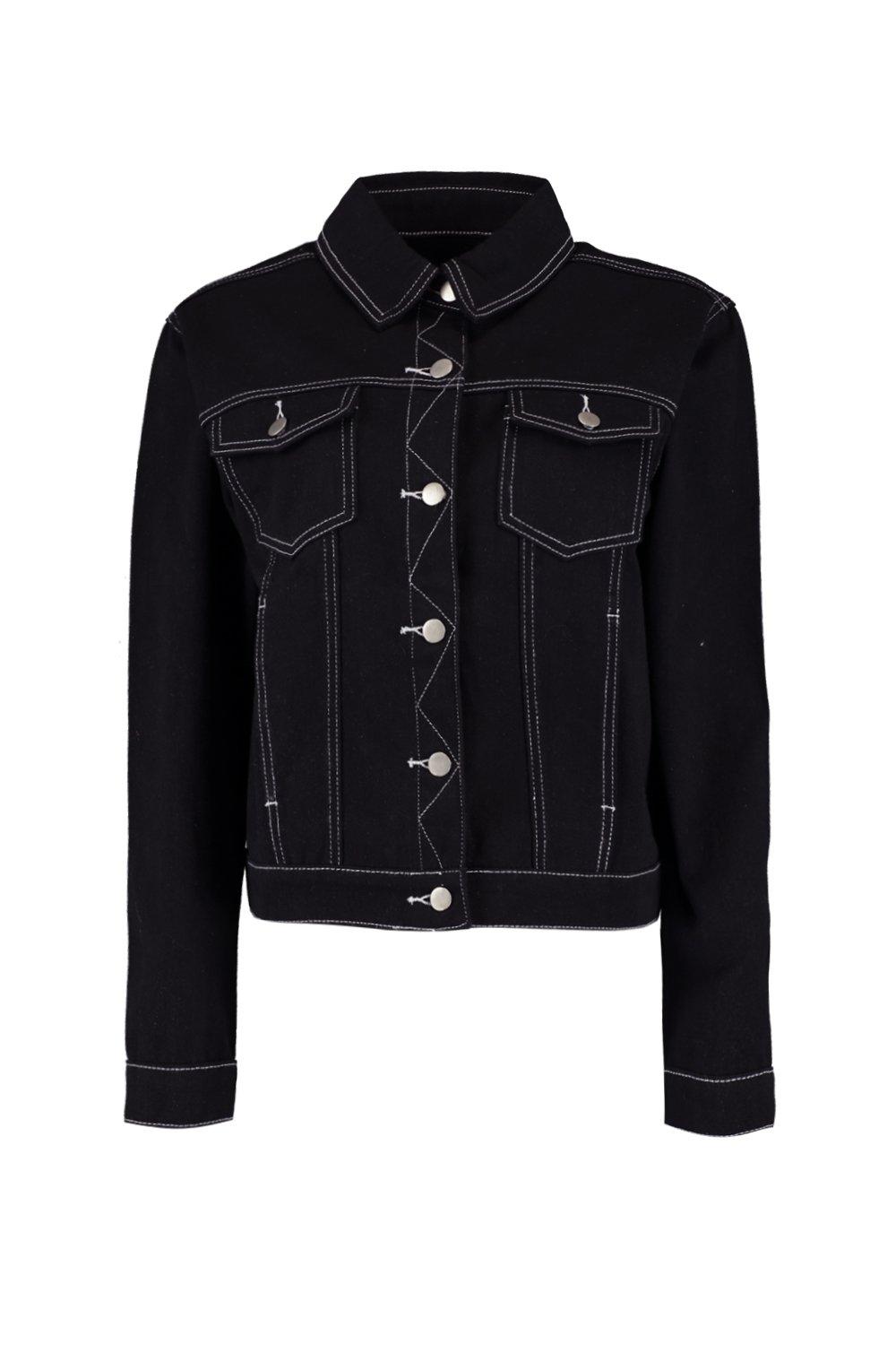 Veste en jean noir couture blanche new arrivals