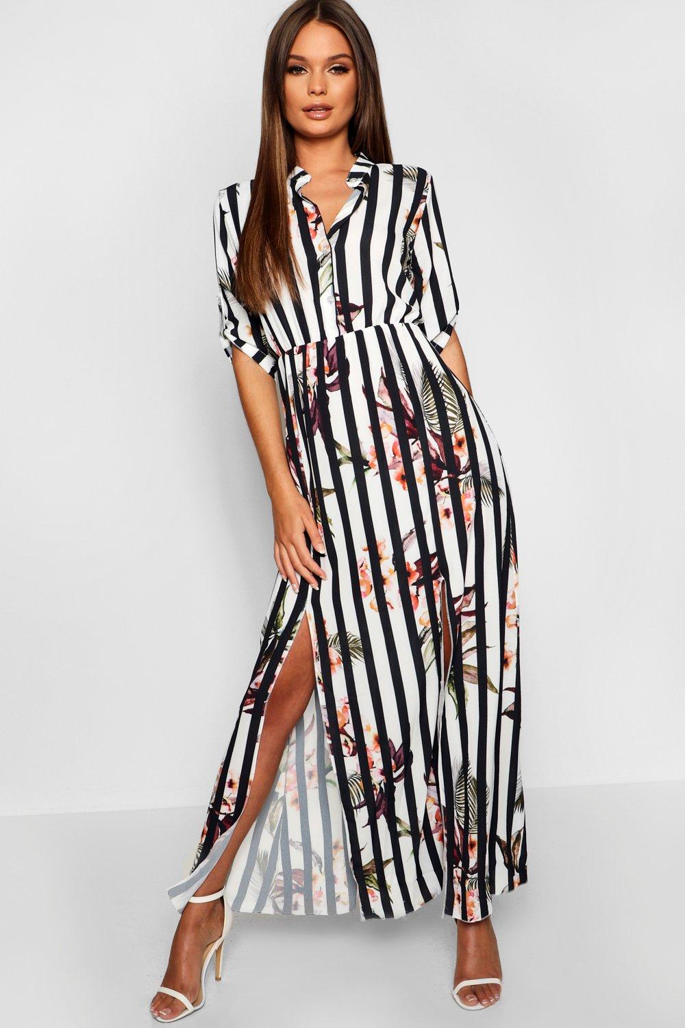 striped maxi shirt dress