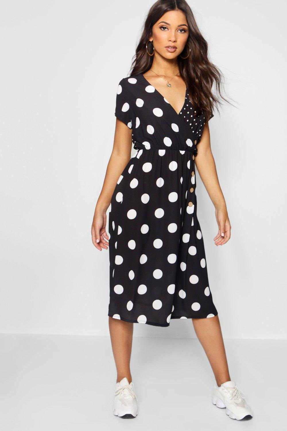 Robe Midi boutonn e devant pois m lang s