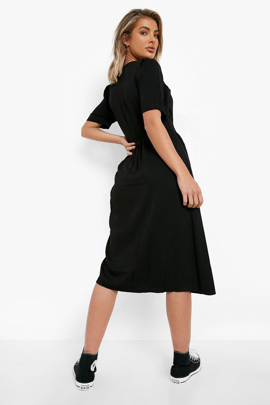 Button Front Pocket Detail Midi Dress