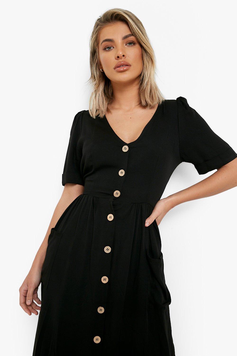 Boohoo black cheap button dress