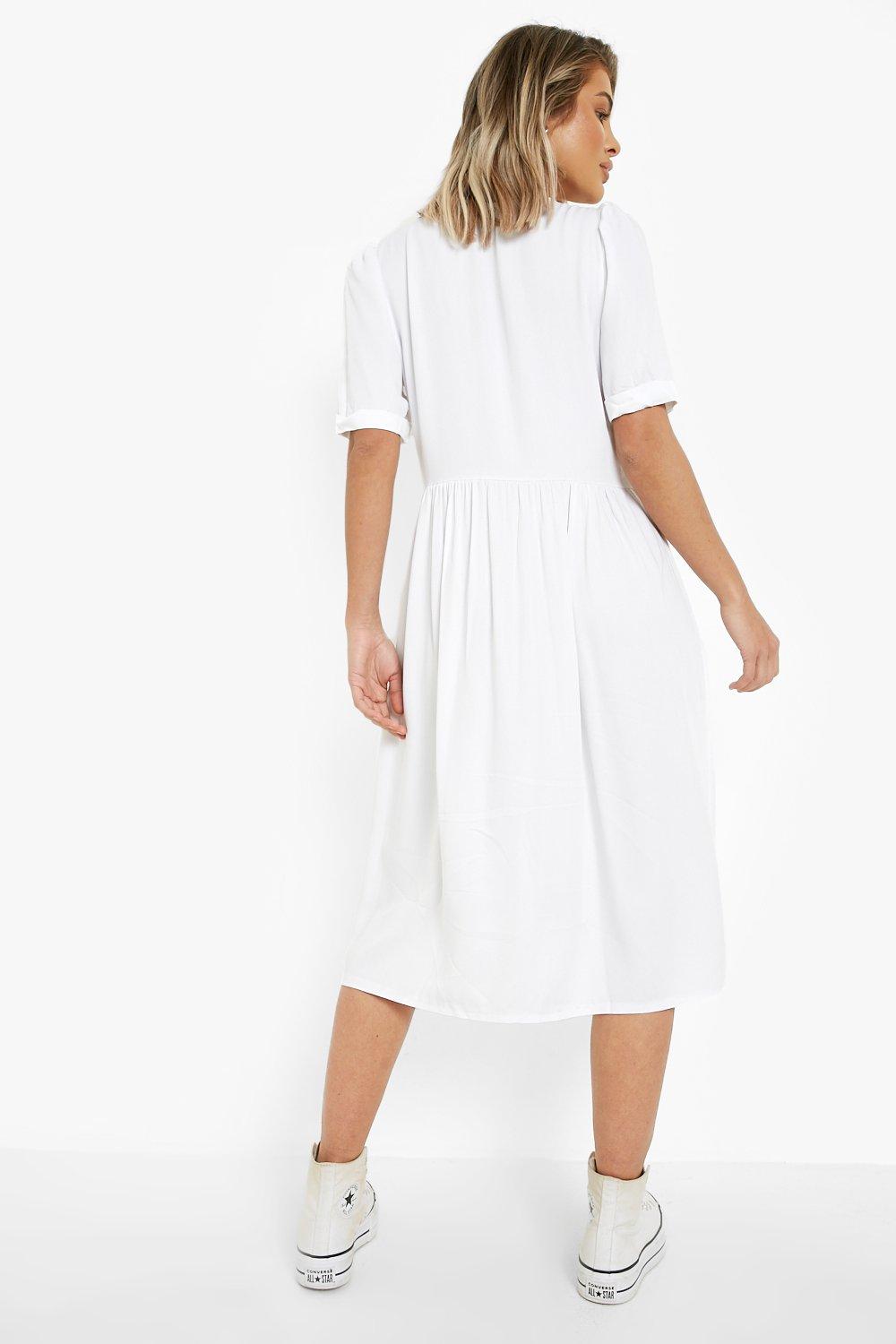 button front pocket detail midi dress