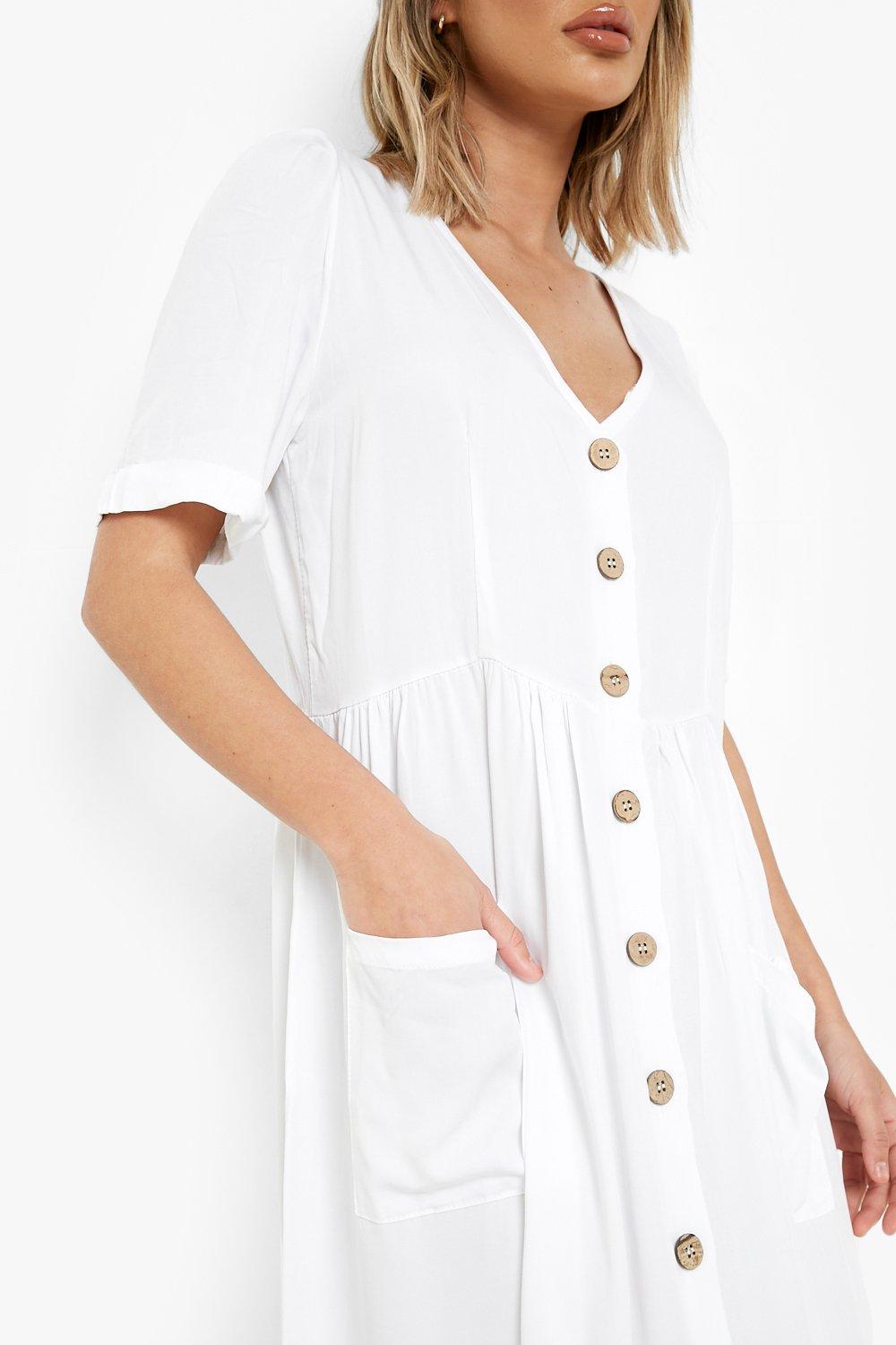 button front pocket detail midi dress