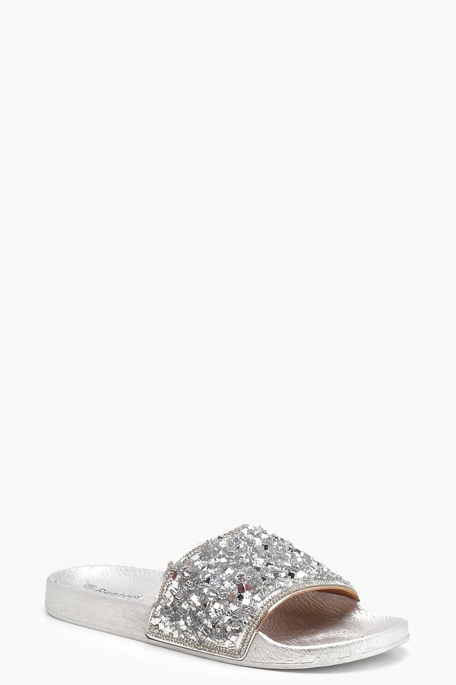 Silver Diamante Sliders image number 1