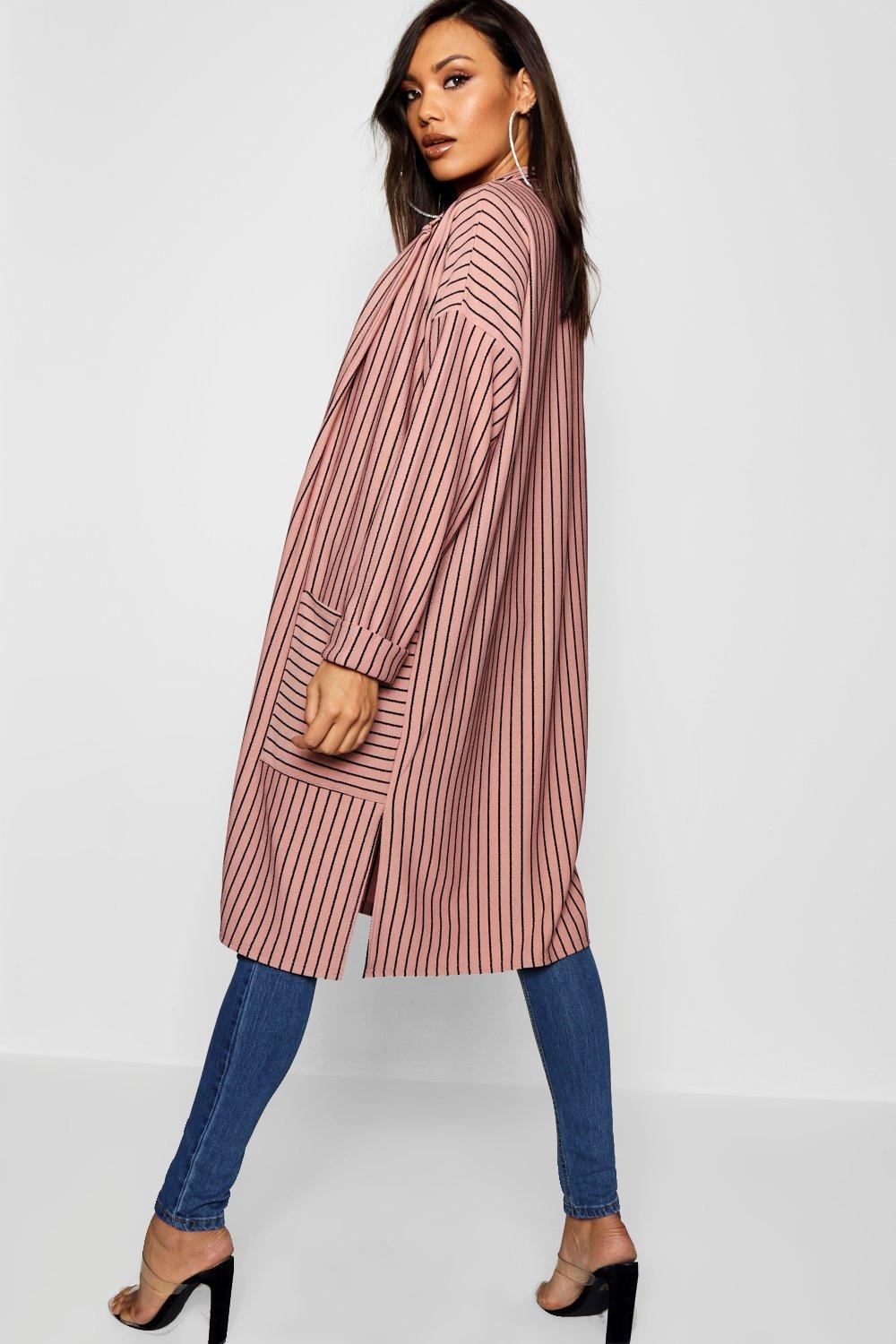 Striped duster coat deals