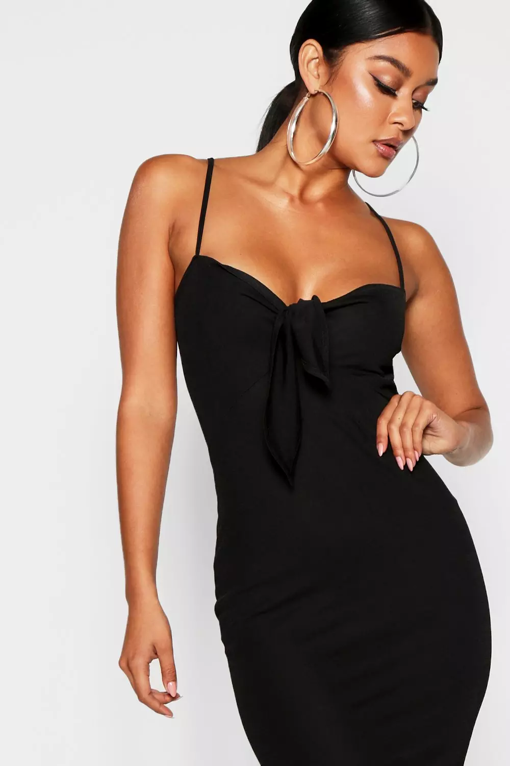 Black thin 2025 strap midi dress