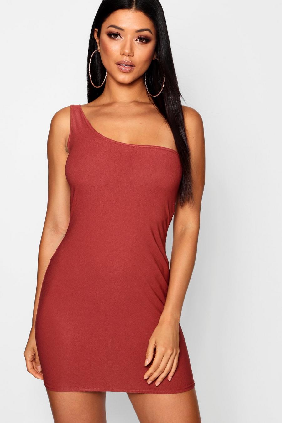 Terracotta Basic Thick One Shoulder Strap Bodycon Dress image number 1