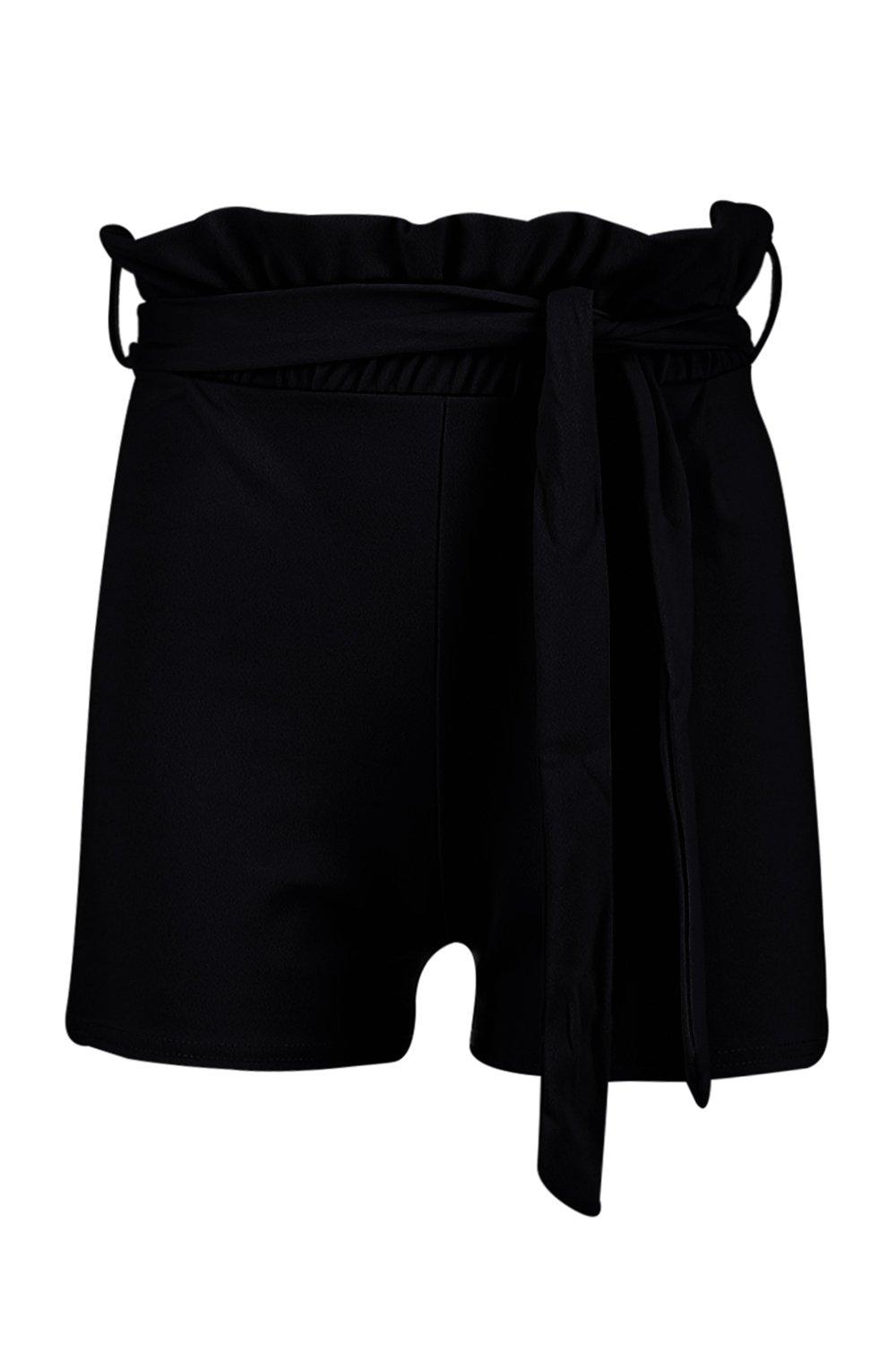 Womens black hot sale paperbag shorts