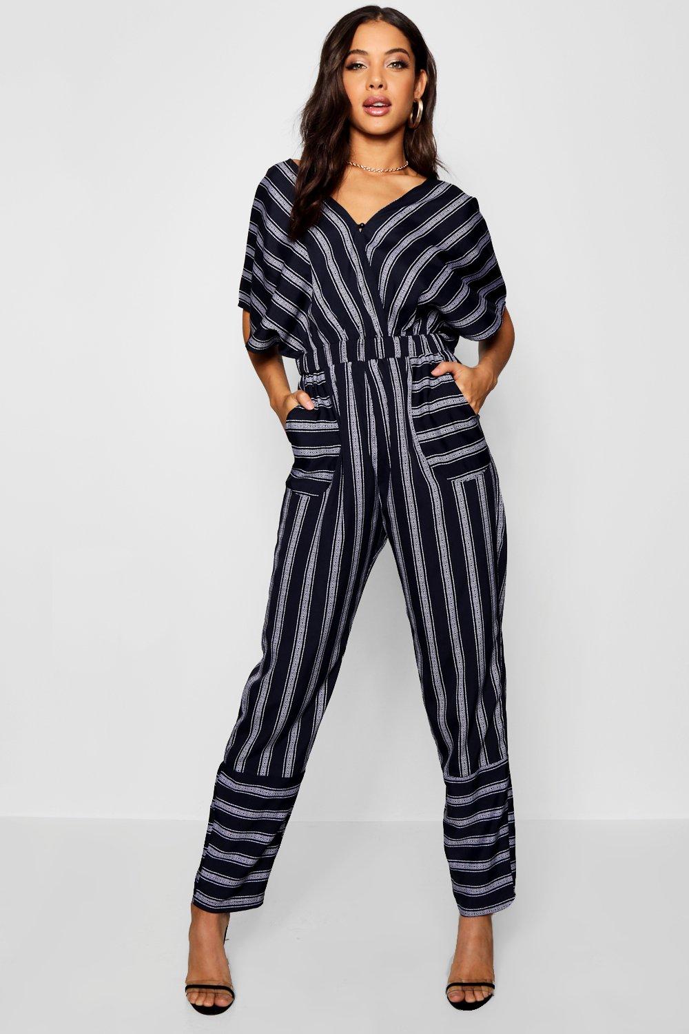 striped jumpsuit with sleeves