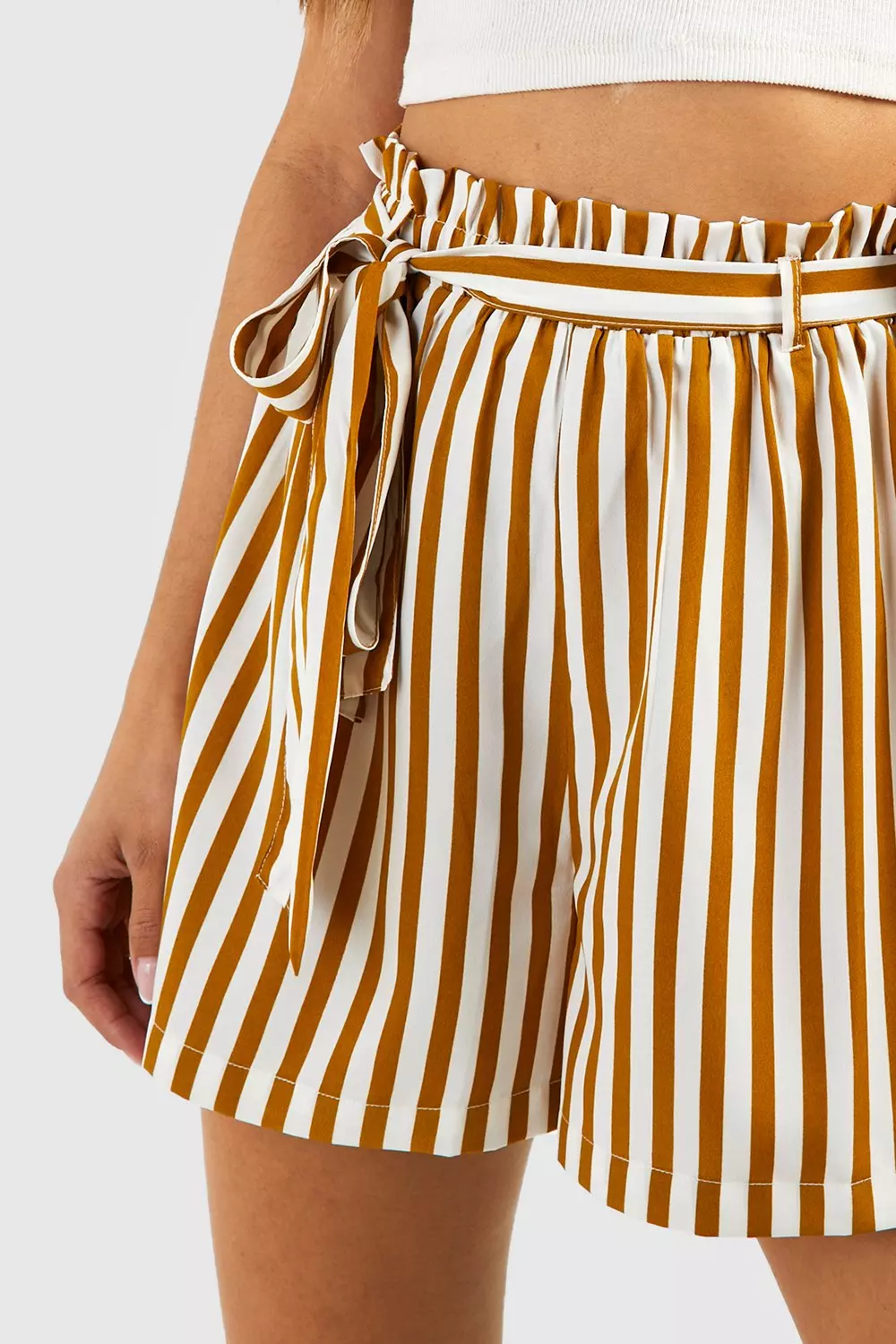 striped shorts with tie belt