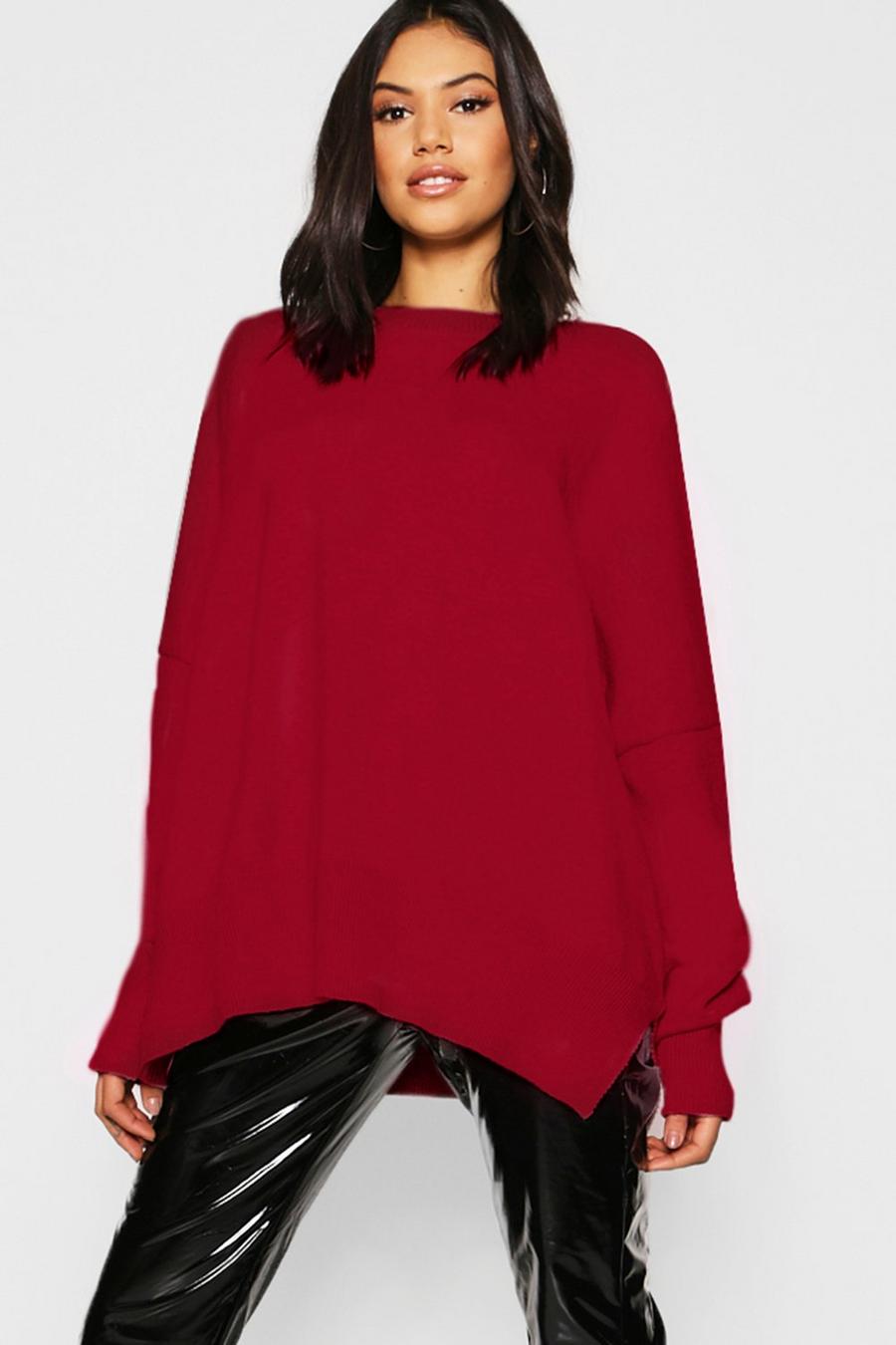 Berry Oversized Balloon Sleeve Knitted Jumper image number 1