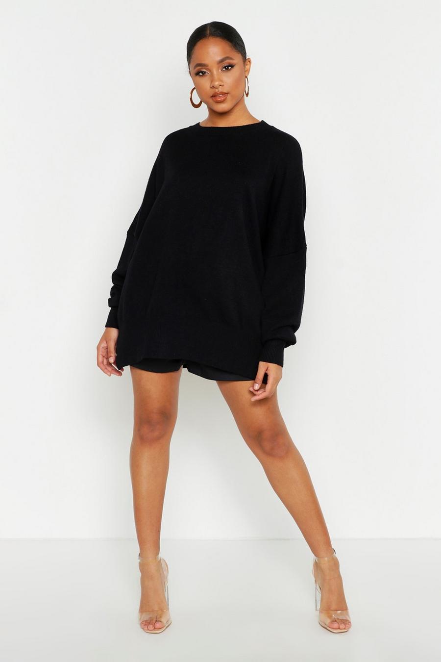 Black Oversized Balloon Sleeve Knitted Jumper image number 1