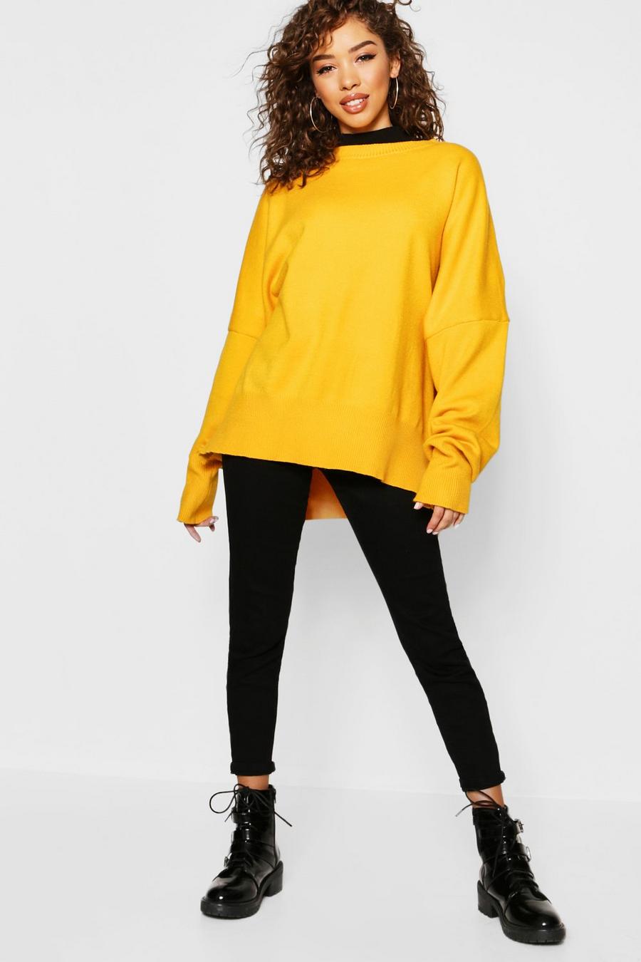 Mustard Oversized Balloon Sleeve Knitted Jumper image number 1