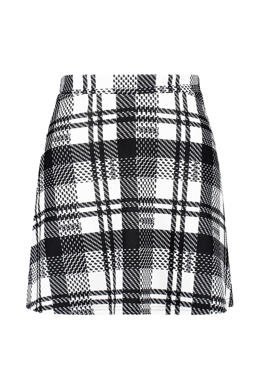 Monochrome Check A Line Mini Skirt