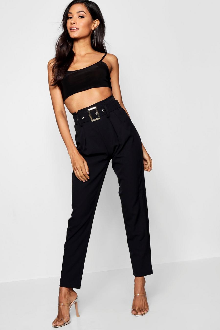 Belted Highwaist Woven Slim Fit Trousers image number 1