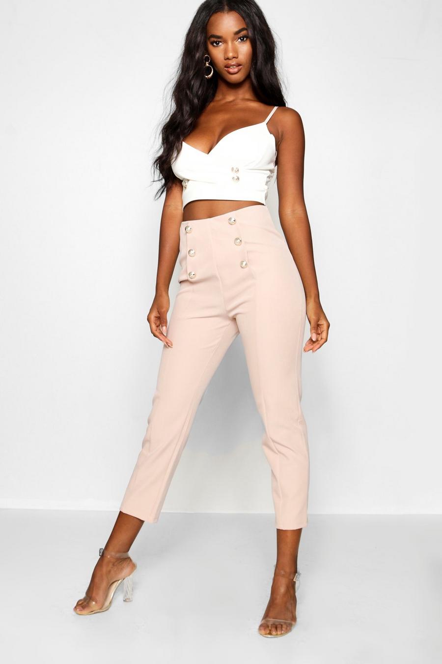 Soft pink Military Button Detail Tapered Pants image number 1